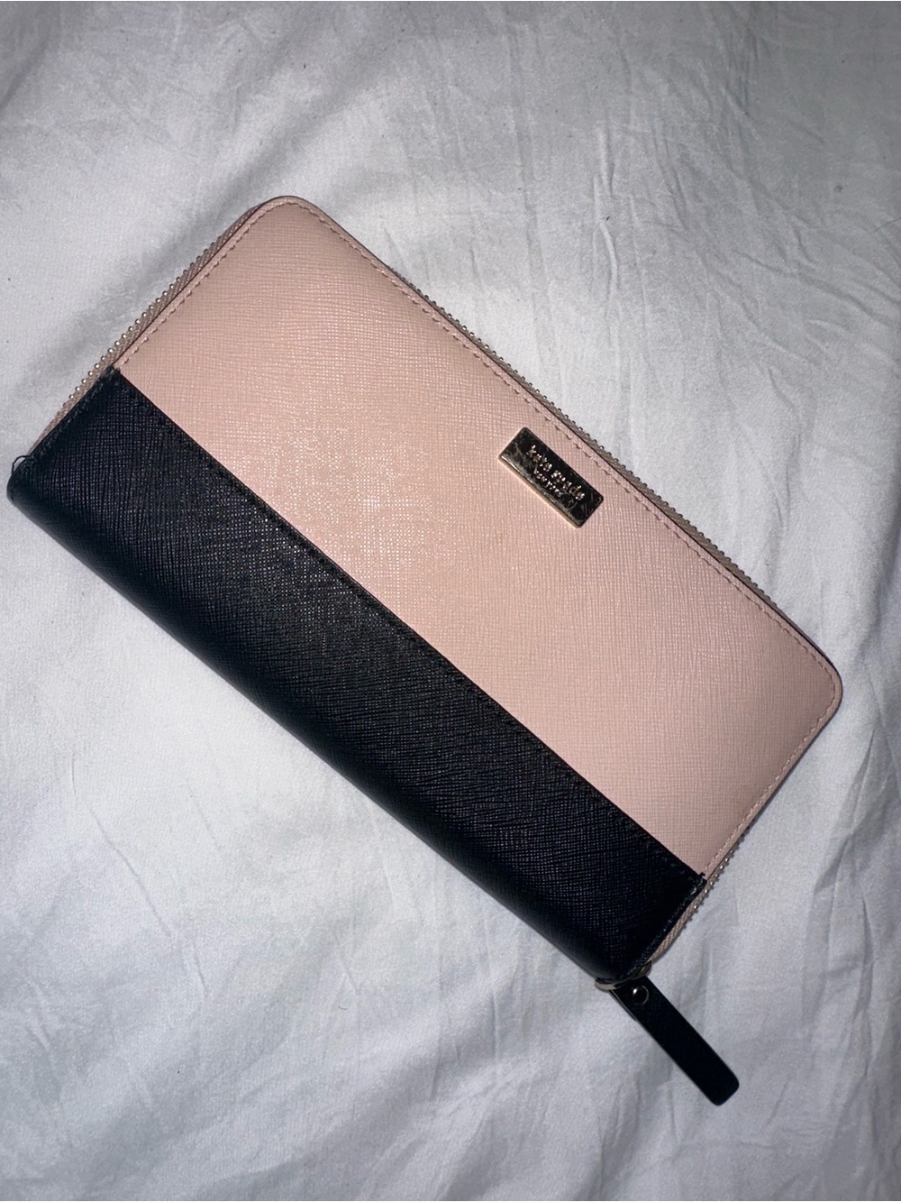 kate spade Two-Tone Blush Pink and Black Zip-Around Wallet